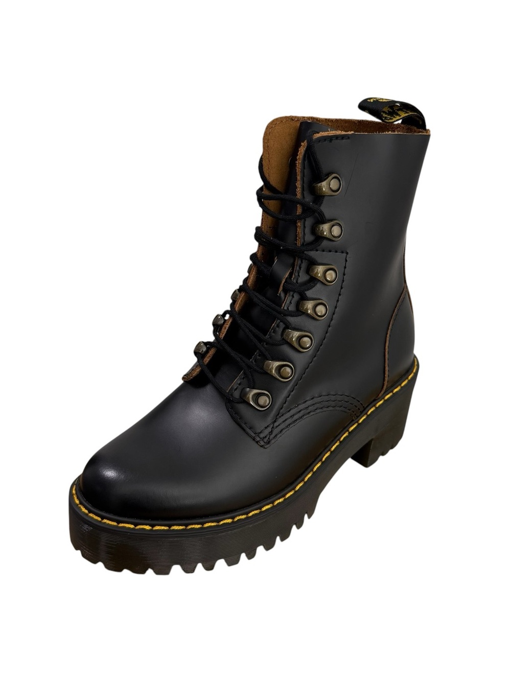 Dr. Martens Women's Leona Black Vintage Smooth Leather Heeled Boots Size 5 Shoes
